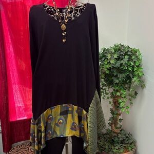 Chic Black Tunic with Green and Gold Accents